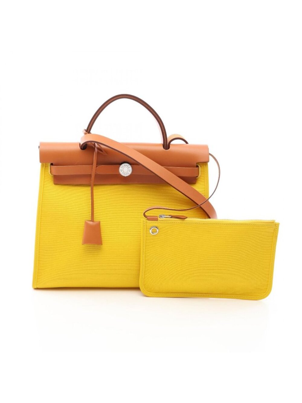 Hermes Handbag Herbag Zip PM 2-Way Jaune Naple Natural Canvas Leather